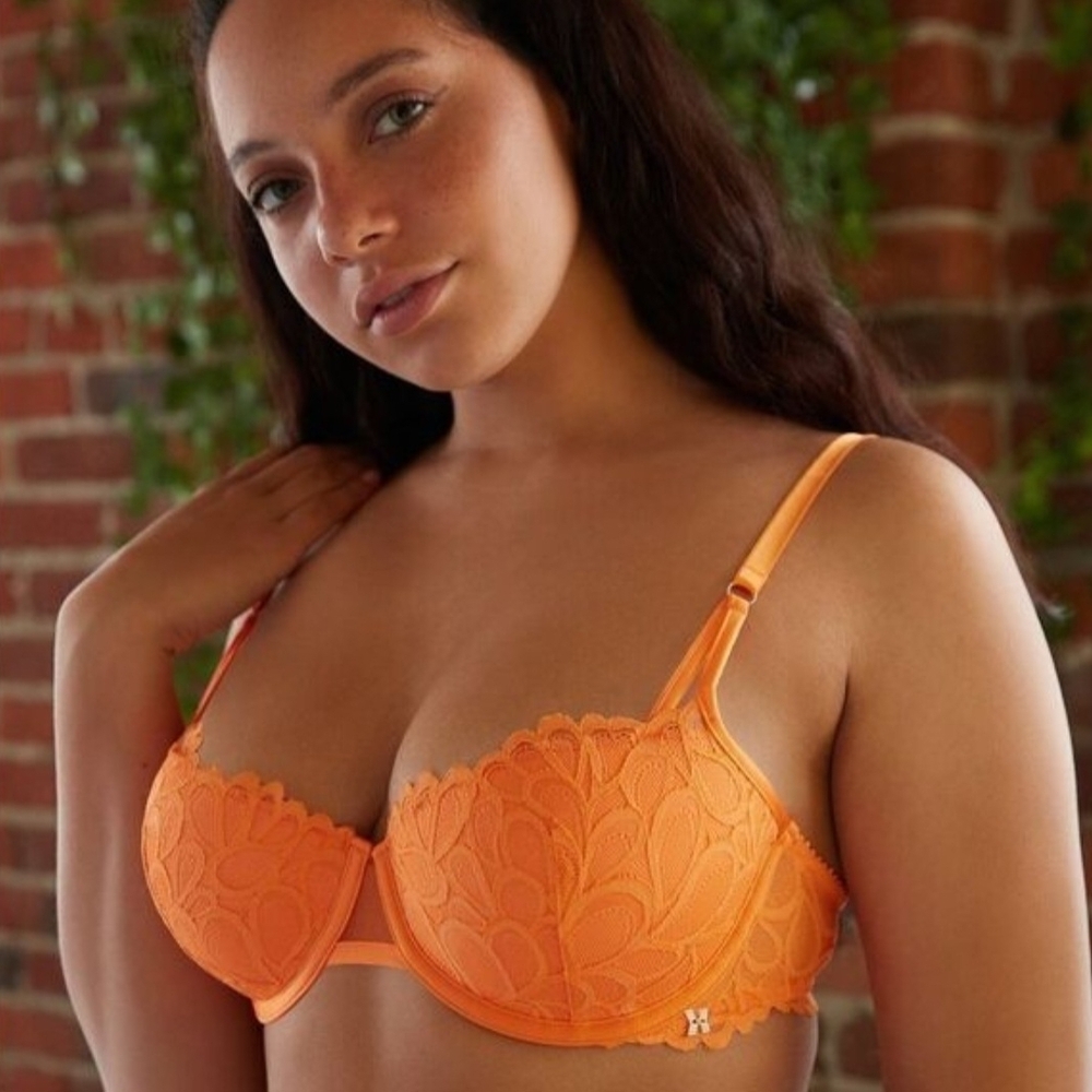 40C Savage X Fenty Not Sorry Bright Orange Lace Underwire Bra